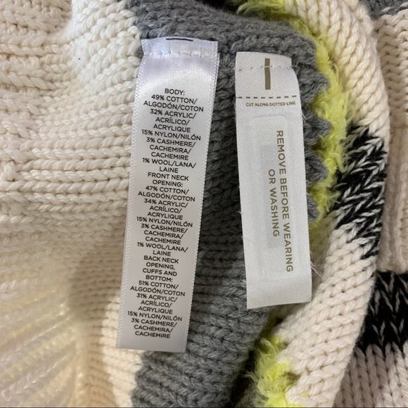 Lou & Grey Striped Fringe Crewneck Knit Cozy Sweater Medium Oversized - Picture 5 of 5